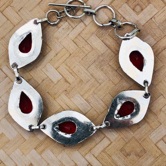 925 Sterling Faceted Garnet Bracelet 8" - Picture 5 of 5